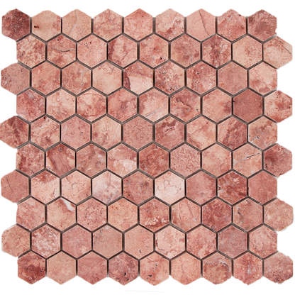 Mosaic Hexagon Plain Red Travertine