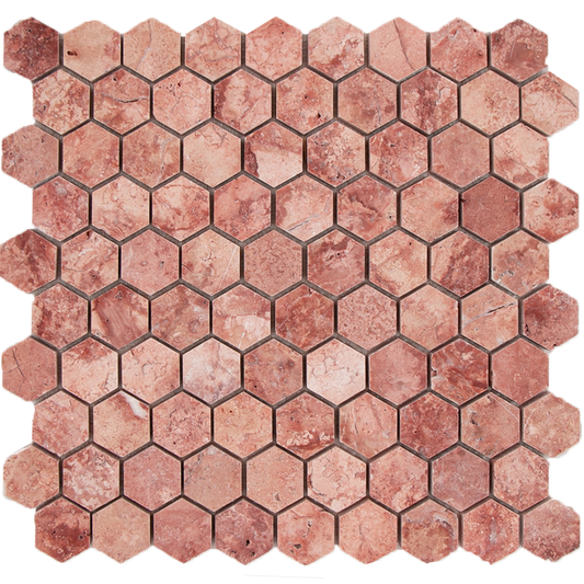 Mosaic Hexagon Plain Red Travertine