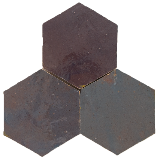 Zellige Gris Aubergine Hexagone