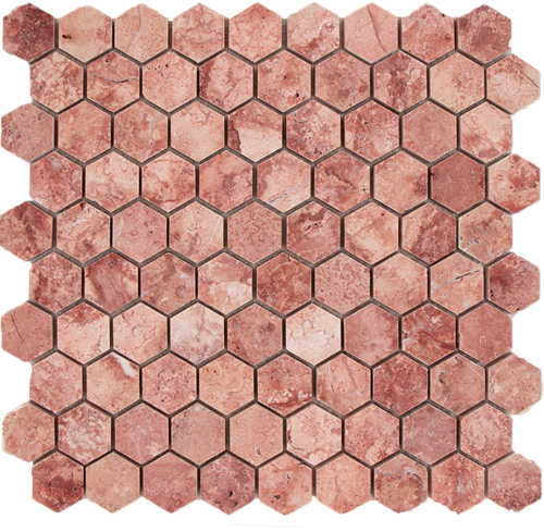 Mosaic Hexagon Plain Red Travertine