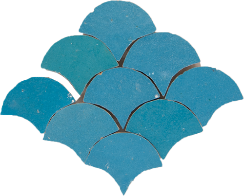 Zellige Bleu Ciel Poisson Echelles 5x5cm