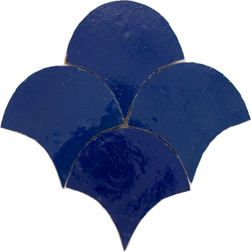 Zellige Bleu Foncee Poisson Echelles 10x10cm