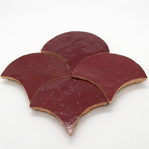 SAM Zellige Bordeaux Rouge Poisson Echelles 10x10cm