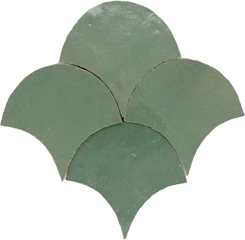 Zellige Vert Gris Poisson Echelles 10x10cm