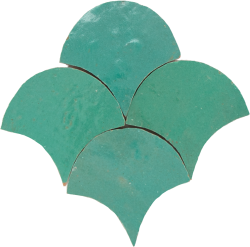 Zellige Vert Turquoise Poisson Echelles 10x10cm